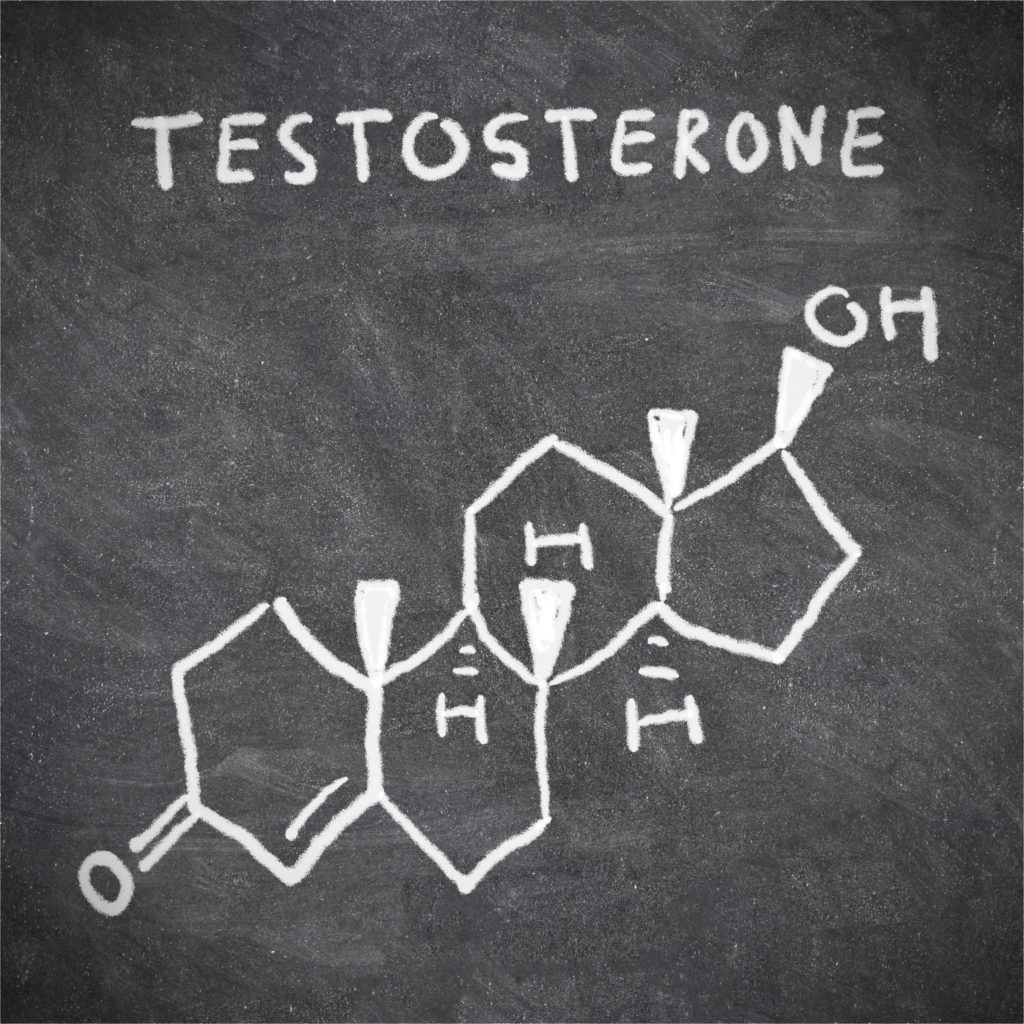 10283099 - testosterone chemical structure formula written on blackboard with chalk.